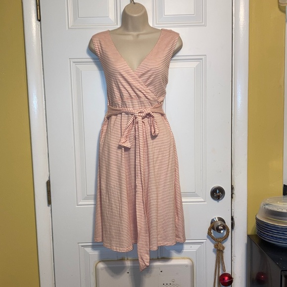 TOAD and CO Striped Pink and White Sleeveless Casual Summer Dress Womens Medium - Picture 1 of 12